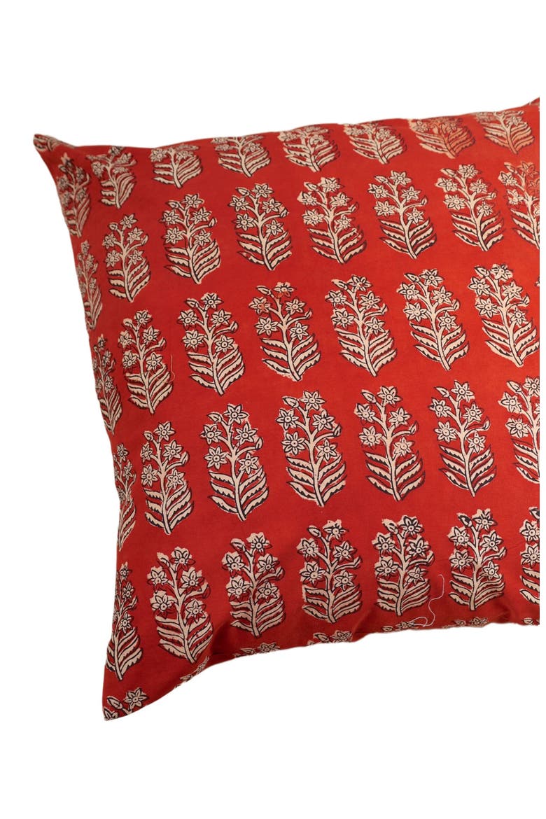Red Ember Hand Block Print Pillow - Cover, Alternate, color, Brick Red
