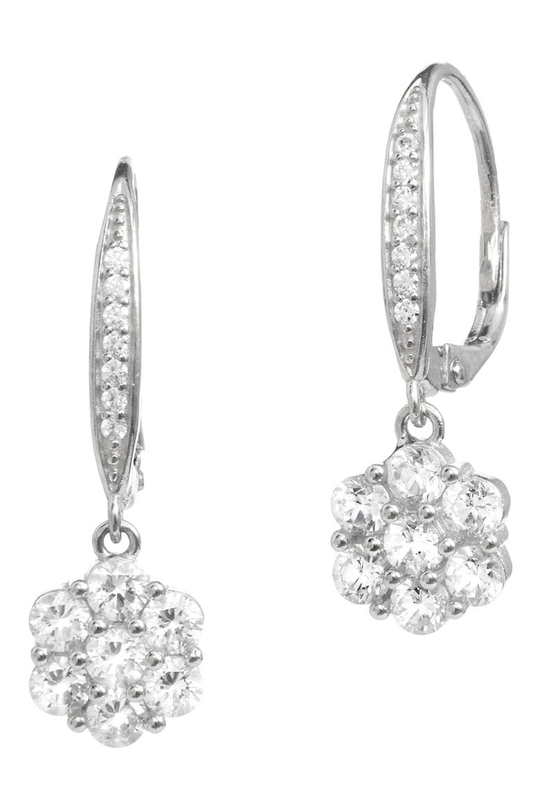 Cubic Zirconia Floral Drop Earrings, Main, color, WHITE
