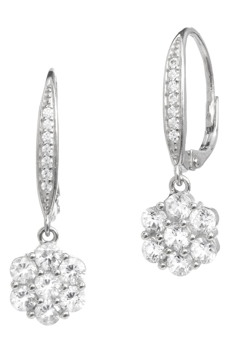 SAVVY CIE JEWELS Cubic Zirconia Floral Drop Earrings, Main, color, White