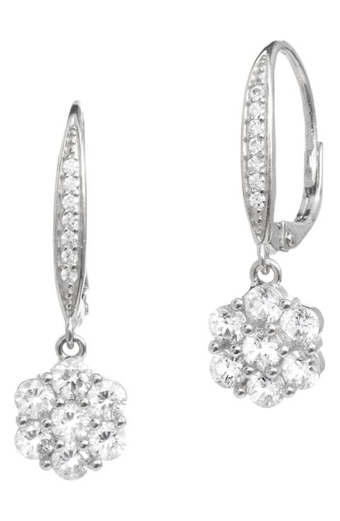 Cubic Zirconia Floral Drop Earrings