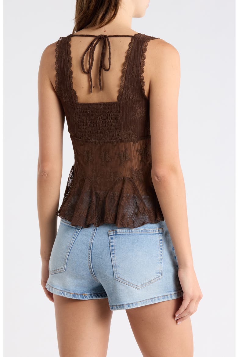 V-Neck Lace Trim Flare Tank, Alternate, color, CHESTNUT BROWN