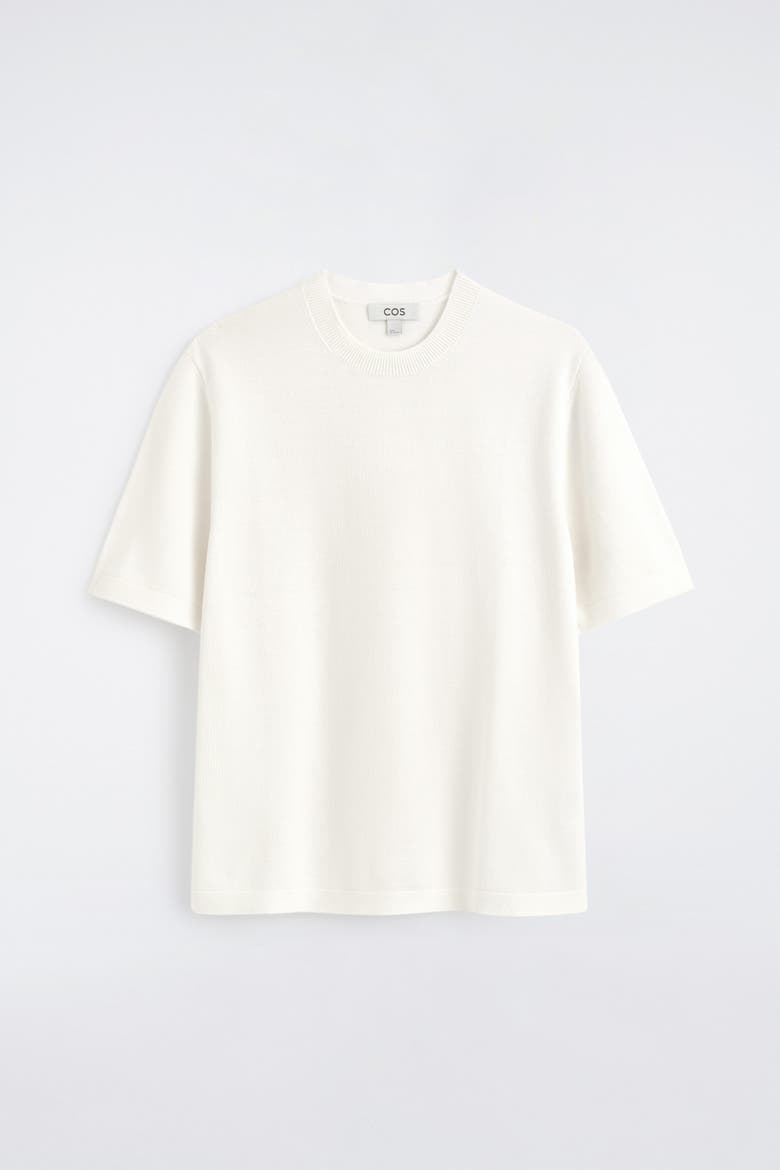 Knitted Cotton T-shirt, Alternate, color, OFF-WHITE