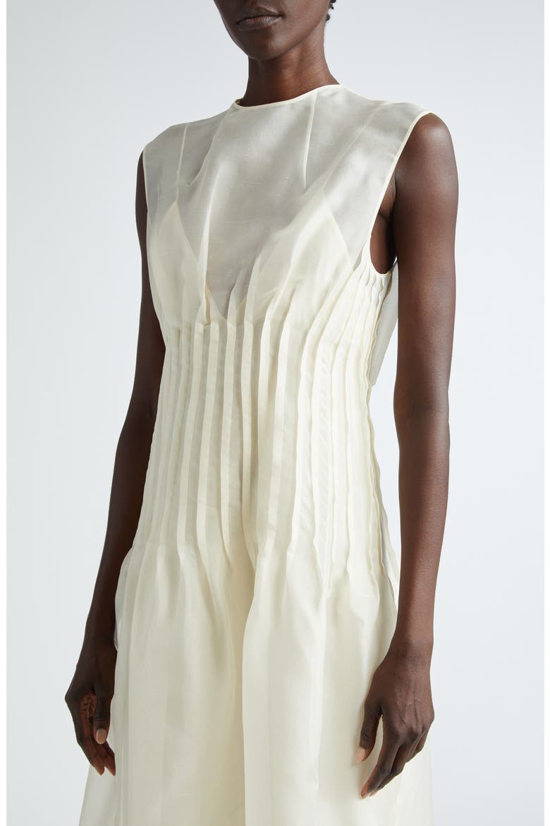 Wes Pintuck Sleeveless Shantung Organza Dress, Alternate, color, BONE