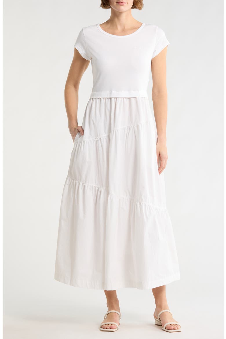 Tiered T-Shirt Midi Dress, Main, color, WHT