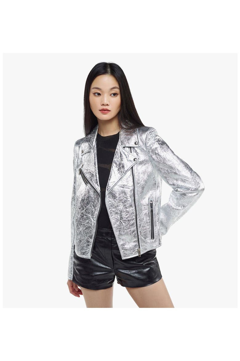 Rider Jacket in Metallic Lambskin, Alternate, color, Silver
