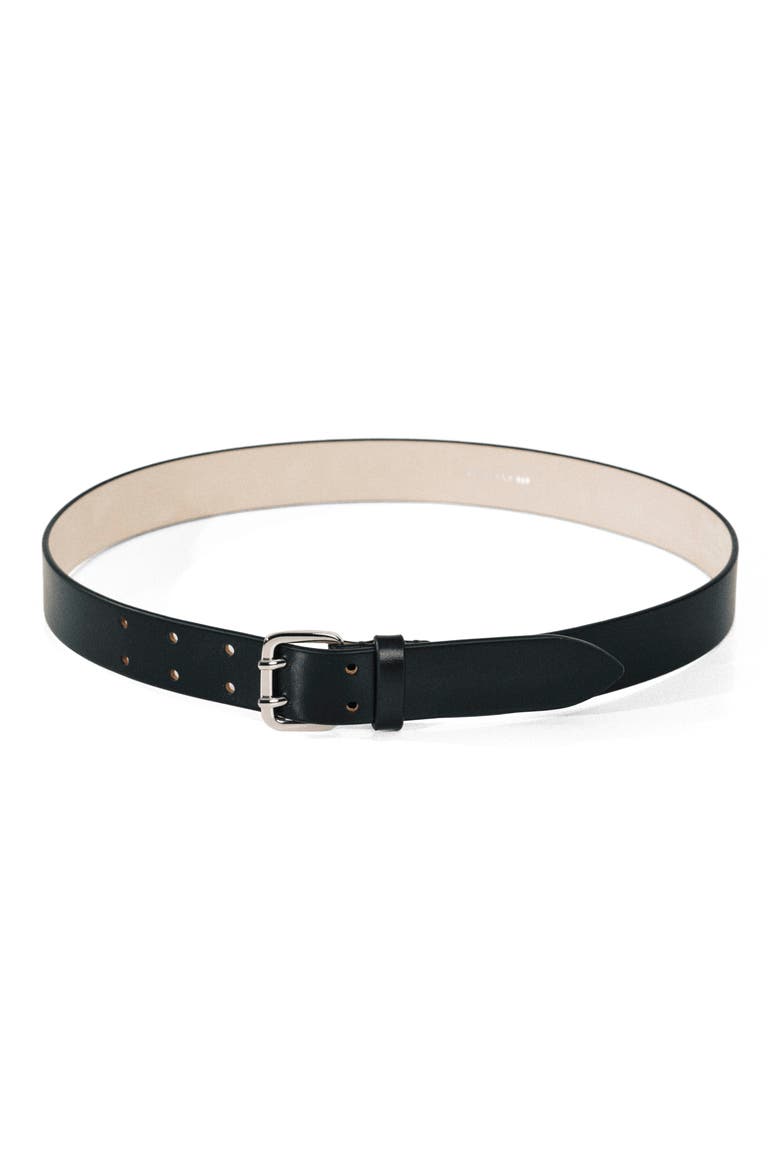 Mini Hutch Leather Belt, Main, color, BLACK/ SILVER