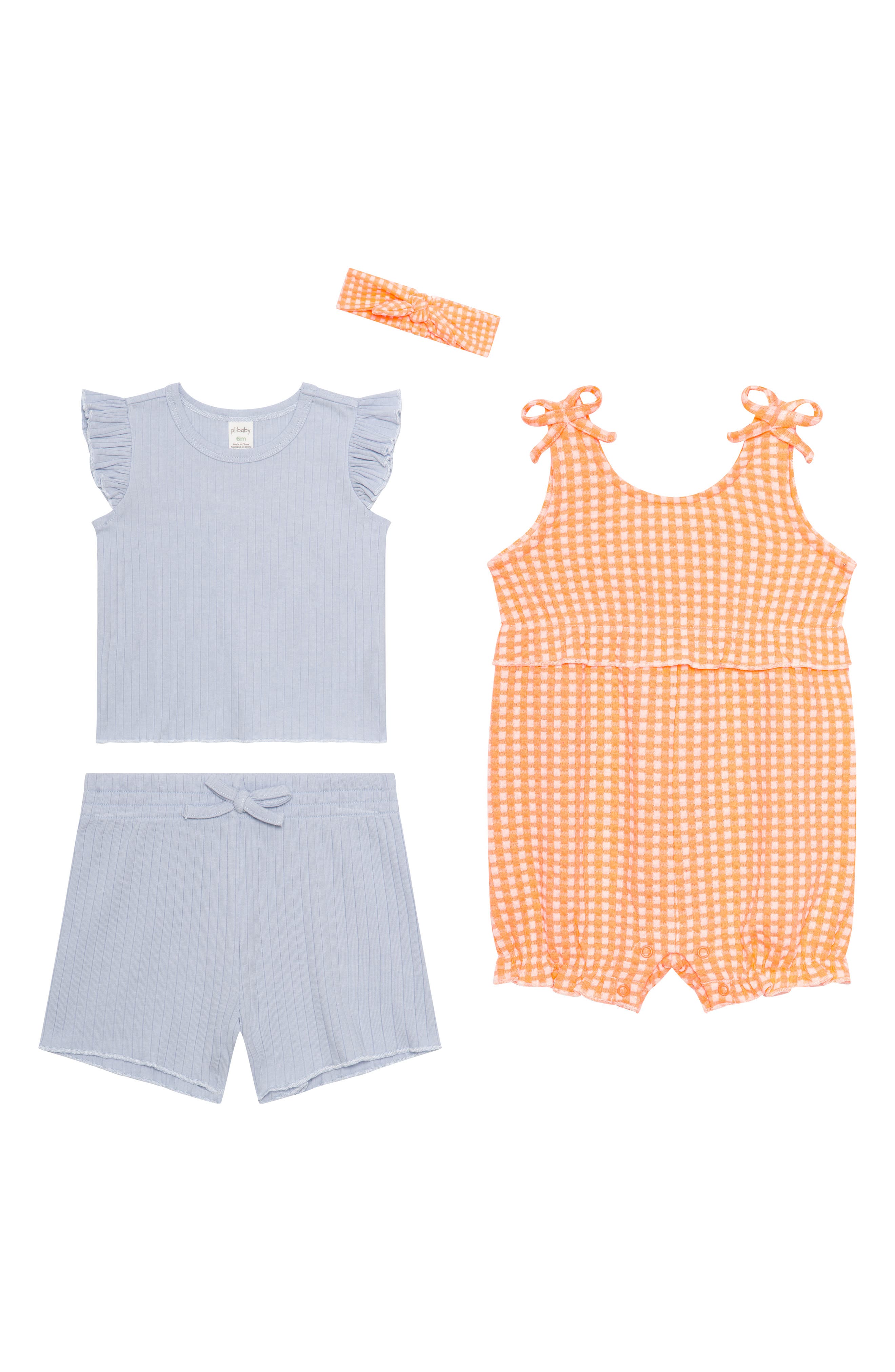 PL Baby by Petit Lem 4-Piece Top, Shorts, Romper & Headband Gift Set