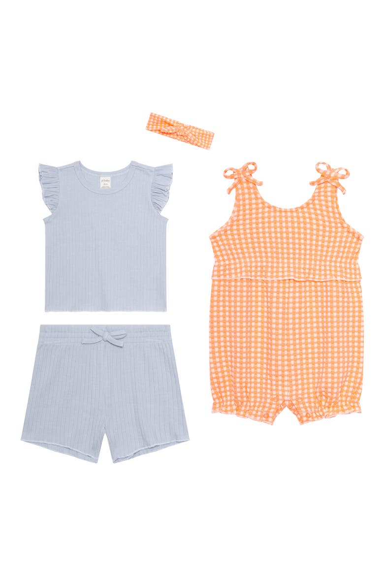 4-Piece Top, Shorts, Romper & Headband Gift Set, Main, color, PEACH