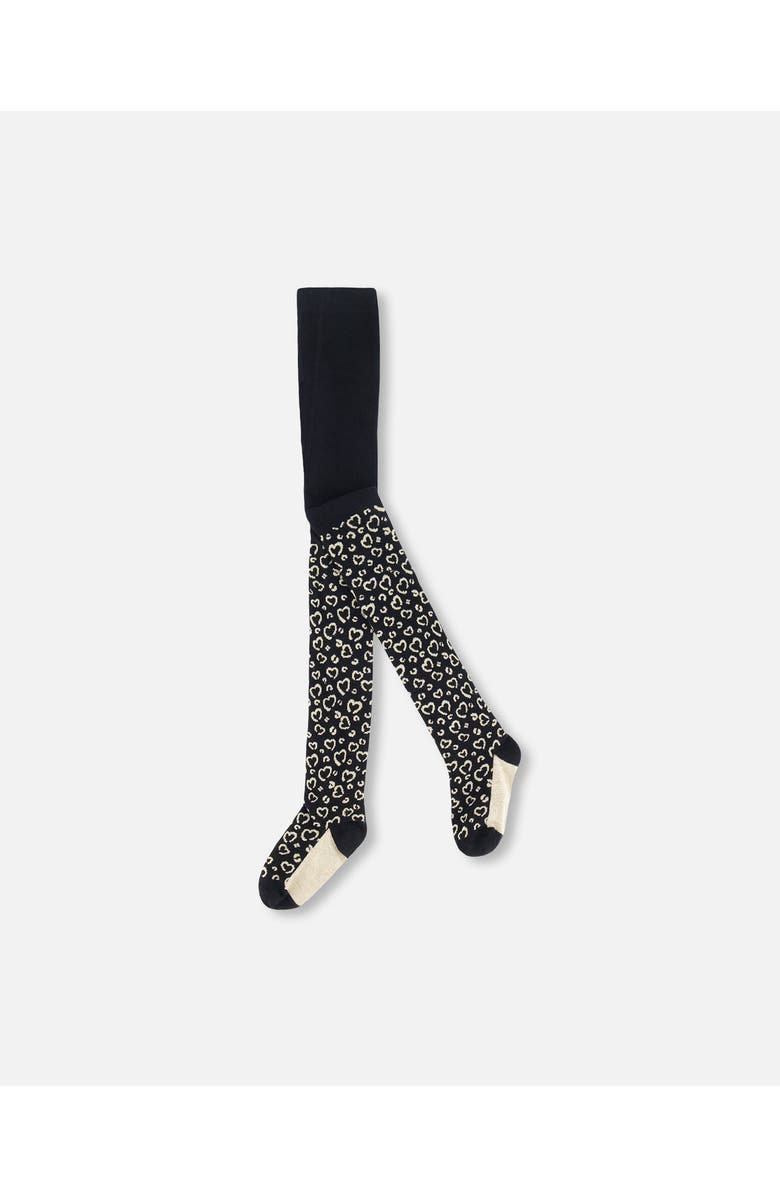 Deux par Deux Girl's Leopard Jacquard Tights Black, Main, color,