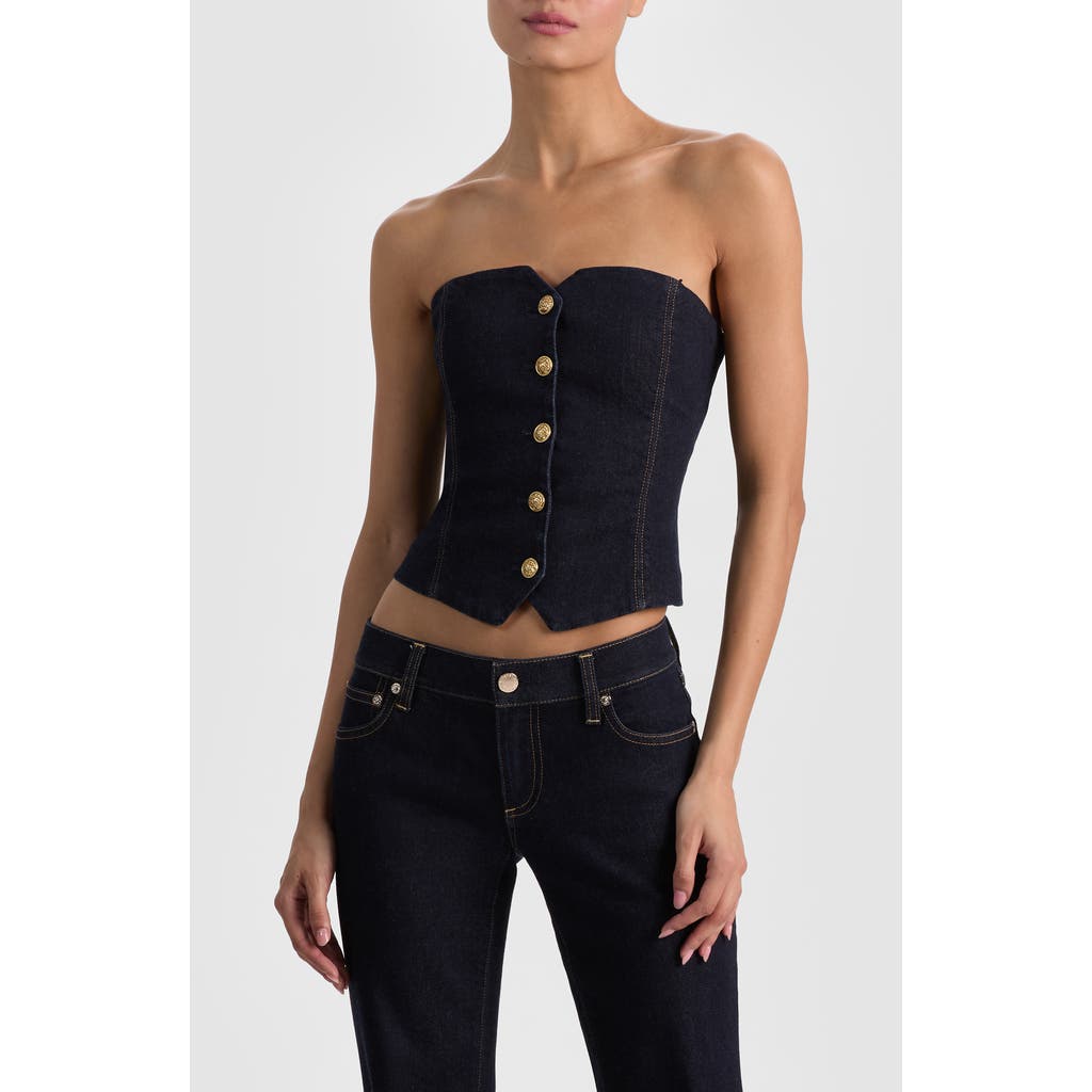 ALICE + OLIVIA Kelcey Denim Corset Top in Dark Rinse at Nordstrom, Size 2