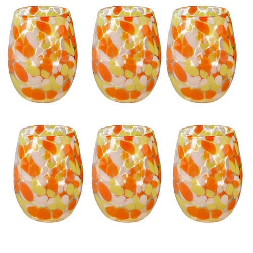 Tag Confetti Glass Stemless Drinkware Set Of 6 Orange Yellow In Orange