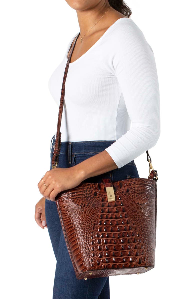 Brahmin Shira Genuine Shearling & Croc Embossed Leather Bucket Bag, Alternate, color,