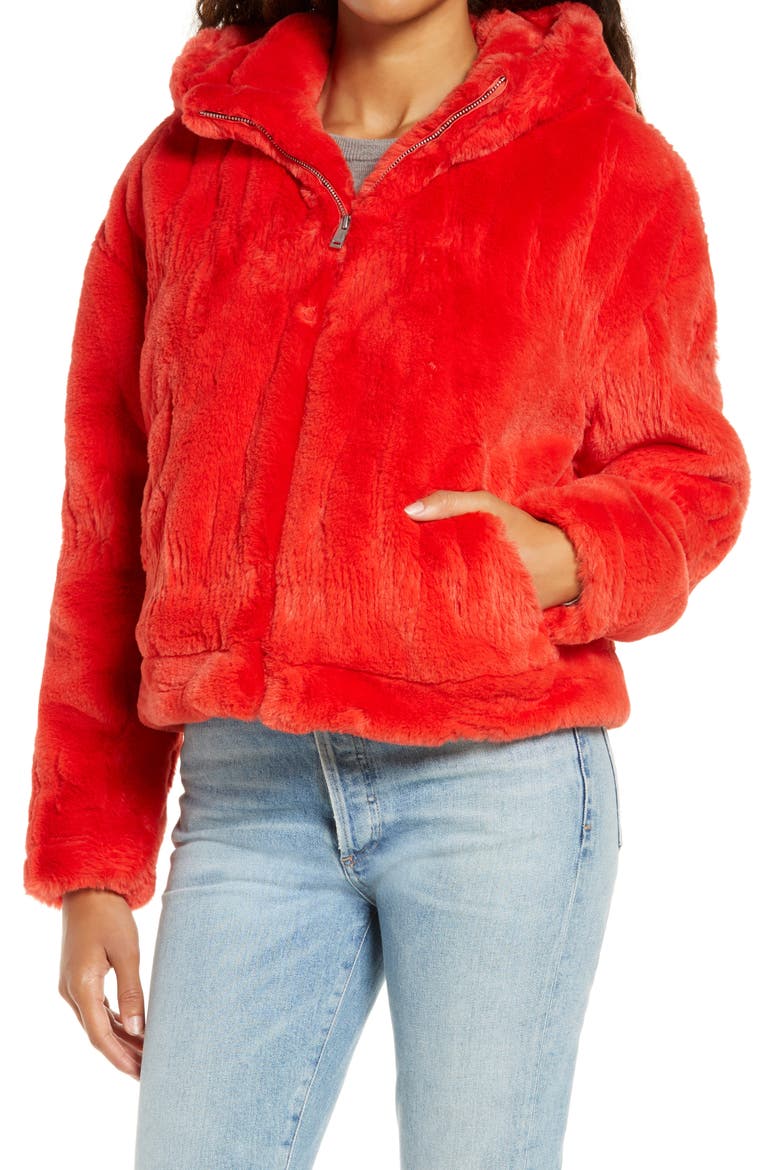 Mandy Faux Fur Hooded Jacket, Alternate, color, BLAZE