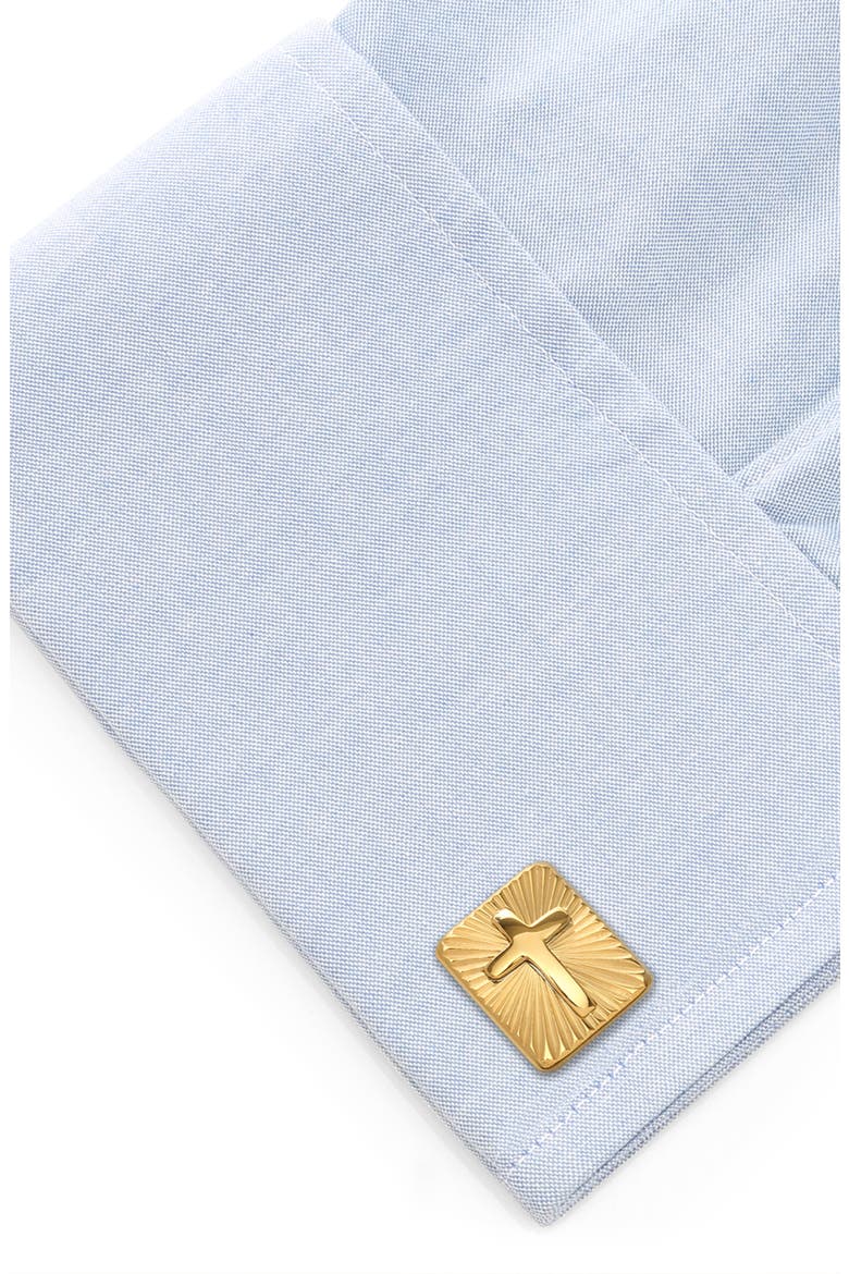 Radiant Cross Cuff Links, Alternate, color, GOLD
