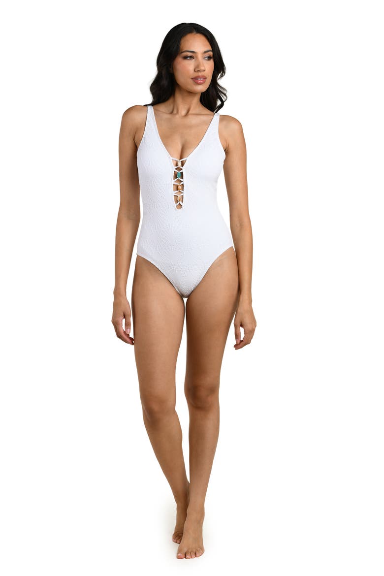 Shellbound Plunge One-Piece Swimsuit, Alternate, color, WHITE
