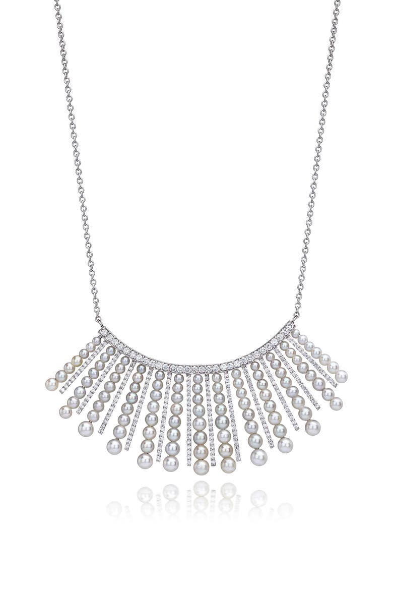 Cultured Pearl Spoke Frontal Necklace, Main, color, 18K WHITE GOLD