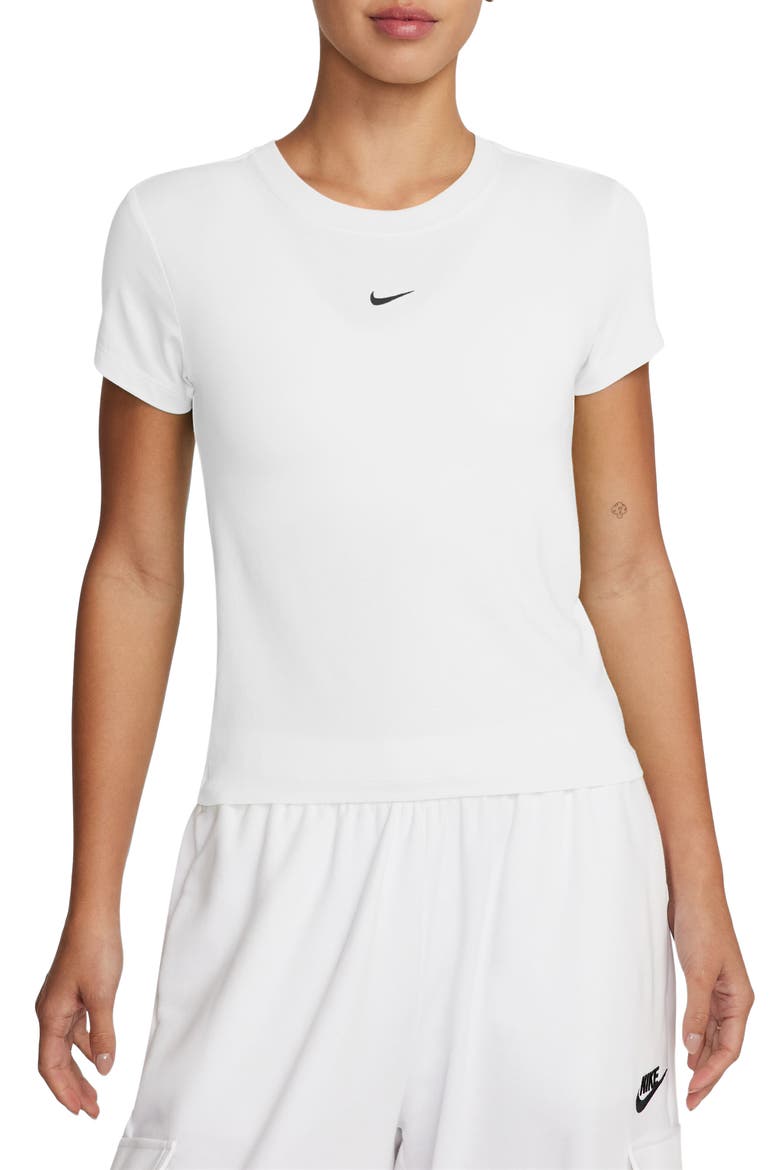Sportswear Club Chill Knit Mod Crop T-Shirt, Main, color, WHITE/ BLACK