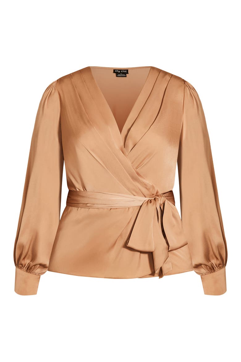 Opulent Faux Wrap Top, Alternate, color, TAUPE