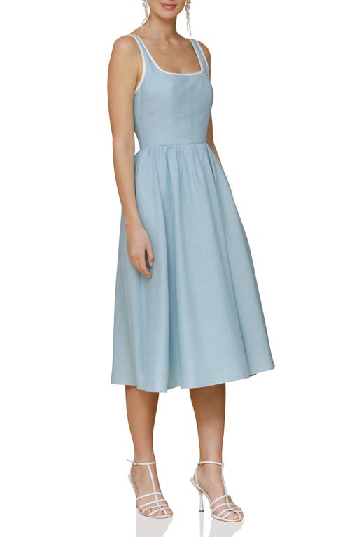 Avec Les Filles Sleeveless Linen Blend A-line Midi Dress In Aquamarine White