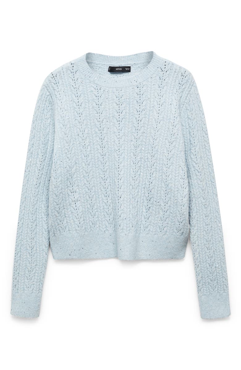 MANGO Sequin Cable Sweater, Alternate, color, Sky Blue