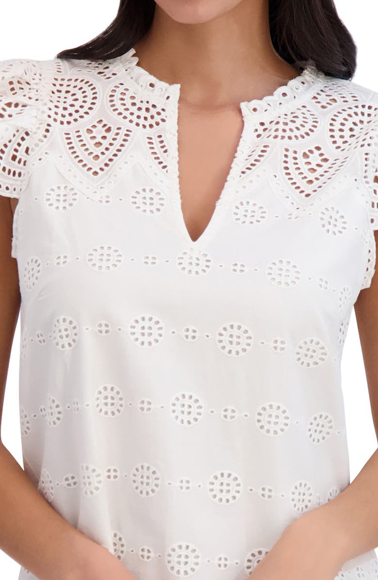 London Times Ruffle Cap Sleeve Embroidered Eyelet Cotton Shift Dress, Alternate, color, 