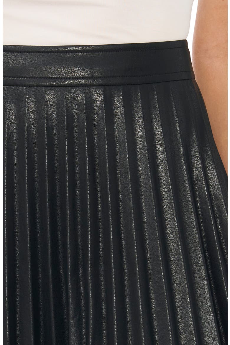Pleated Lace Hem Faux Leather Miniskirt, Alternate, color, RICH BLACK
