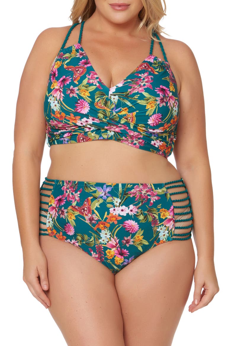 Floral Print Bikini Top, Alternate, color, PINE