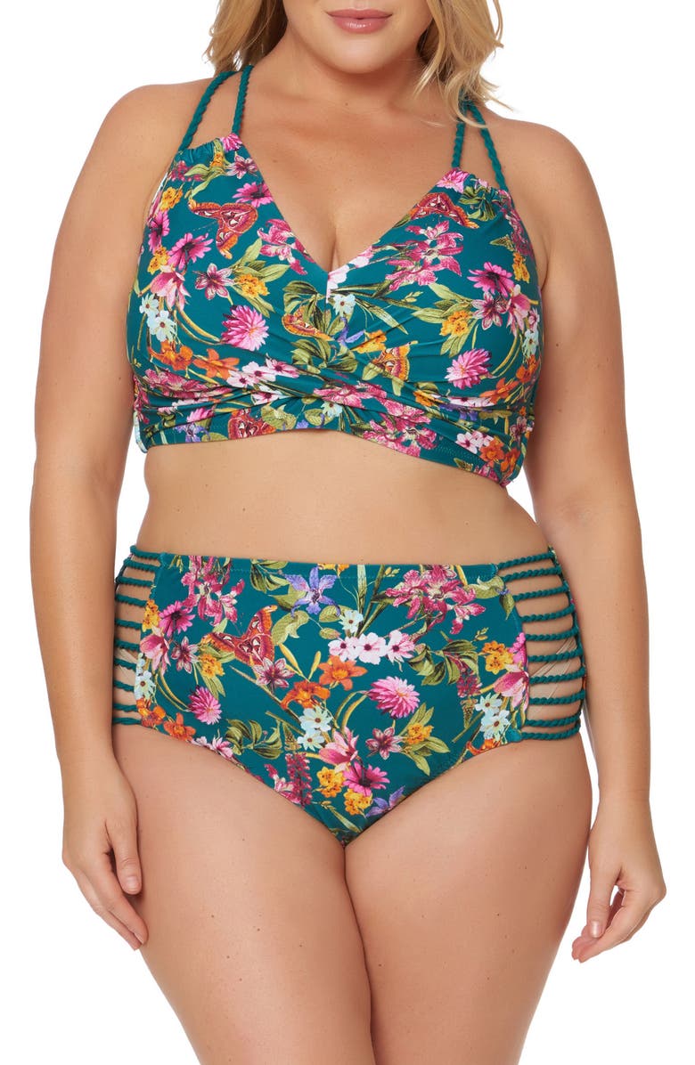 Jessica Simpson Floral Print Bikini Top, Alternate, color,