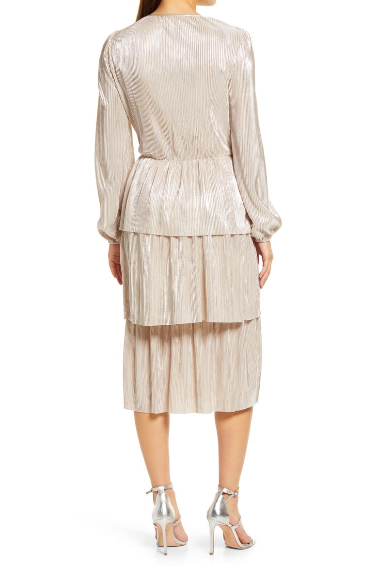 Metallic Long Sleeve Tiered Midi Dress, Alternate, color, METALLIC SILVER