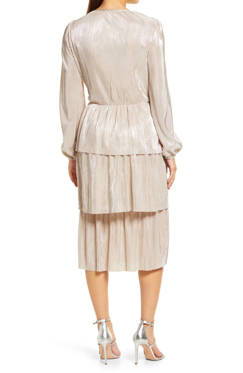 WAYF Metallic Long Sleeve Tiered Midi Dress, Alternate, color, 
