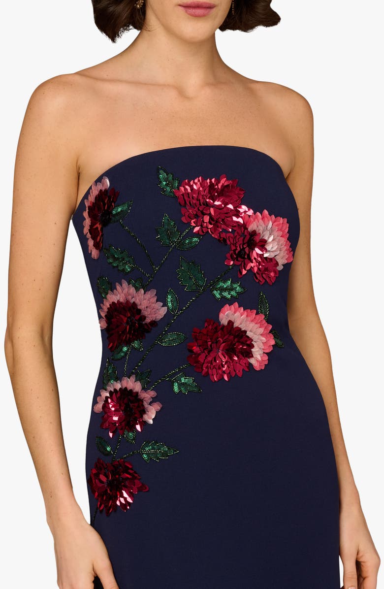 Aidan Mattox Bead Embellished Strapless Column Gown, Alternate, color, Navy