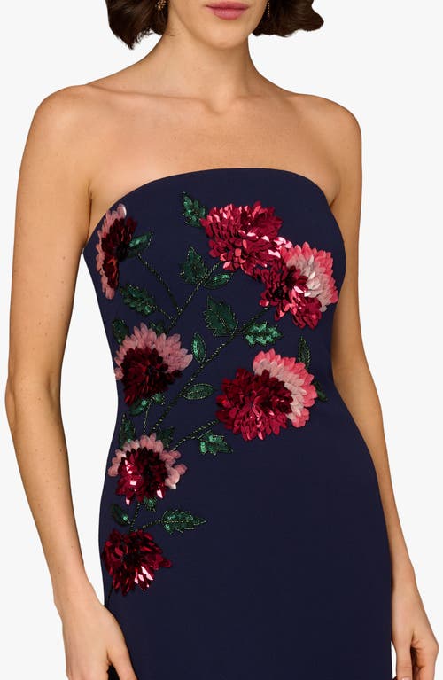 Aidan Mattox Bead Embellished Strapless Column Gown In Blue