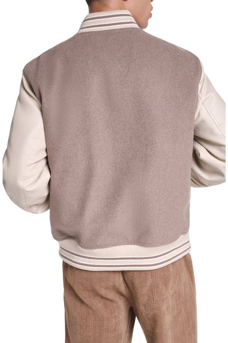 Varsity Jacket with Faux Leather Sleeves, Alternate, color, BROWN/ KHAK