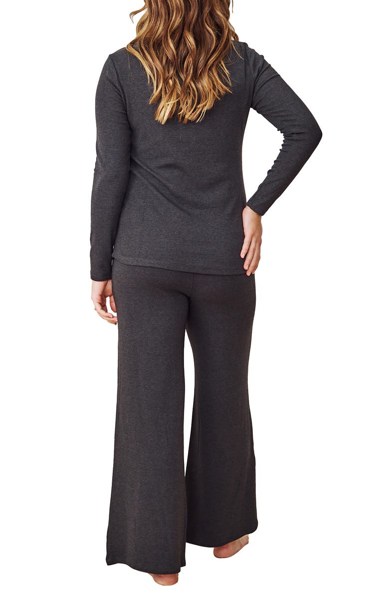 Angel Maternity Isabelle Nursing/Maternity Pajamas & Baby Gown Set, Alternate, color, Charcoal