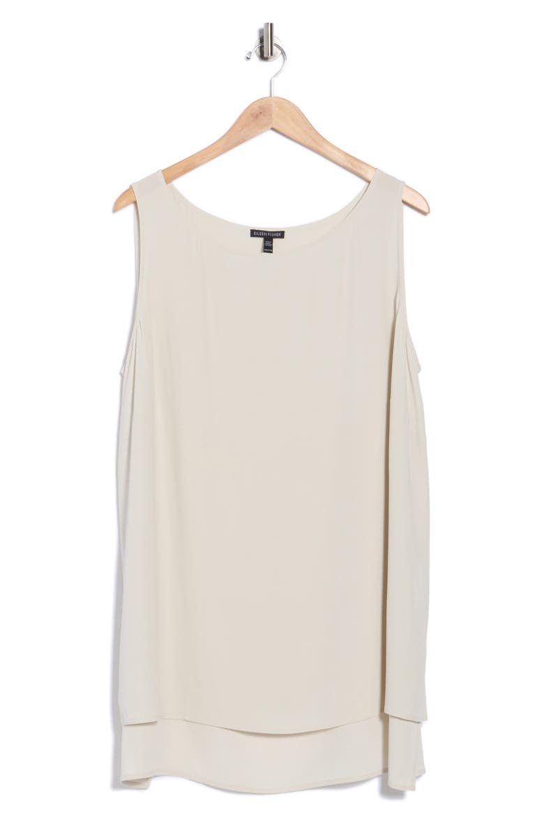 Bateau Neck Longline Silk Shell, Main, color, BONE