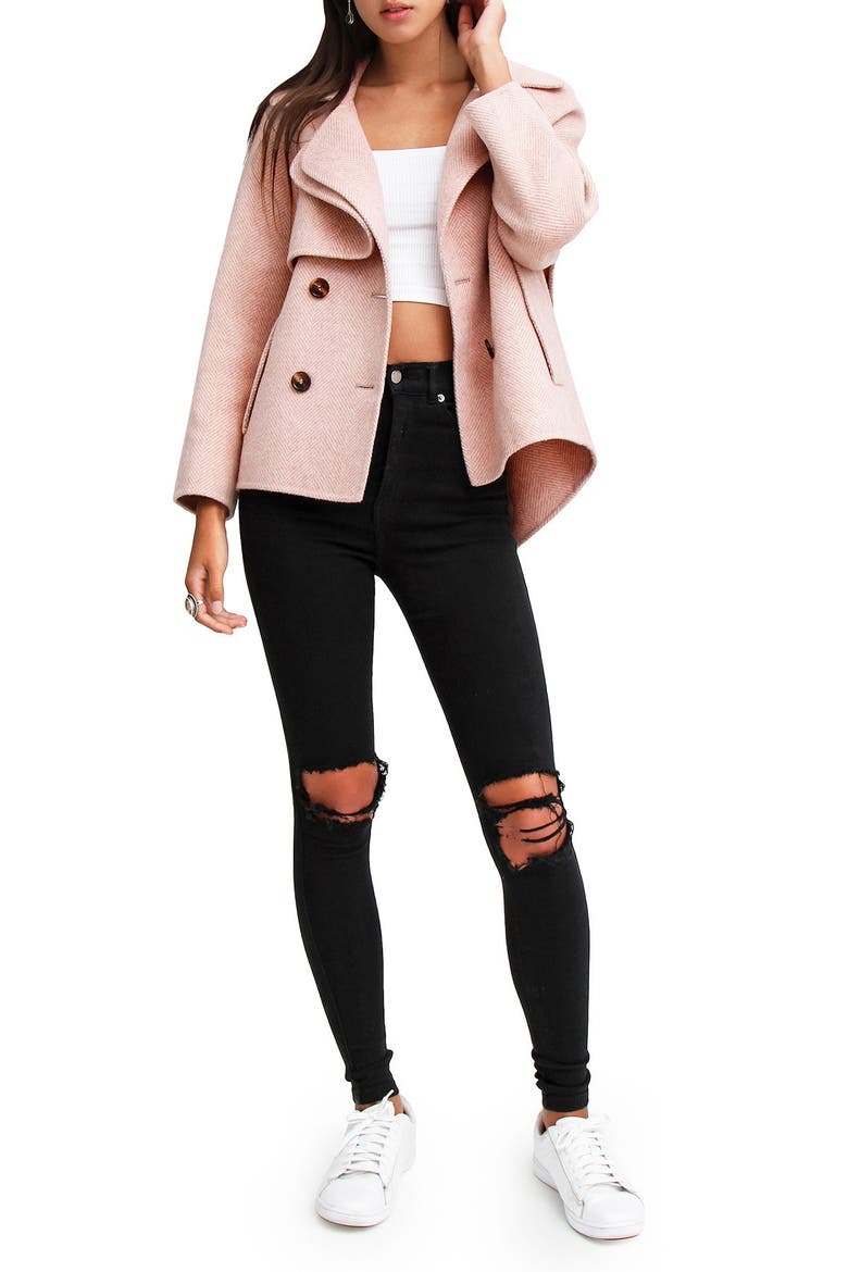 I'm Yours Double Breasted Wool Blend Coat, Alternate, color, BLUSH