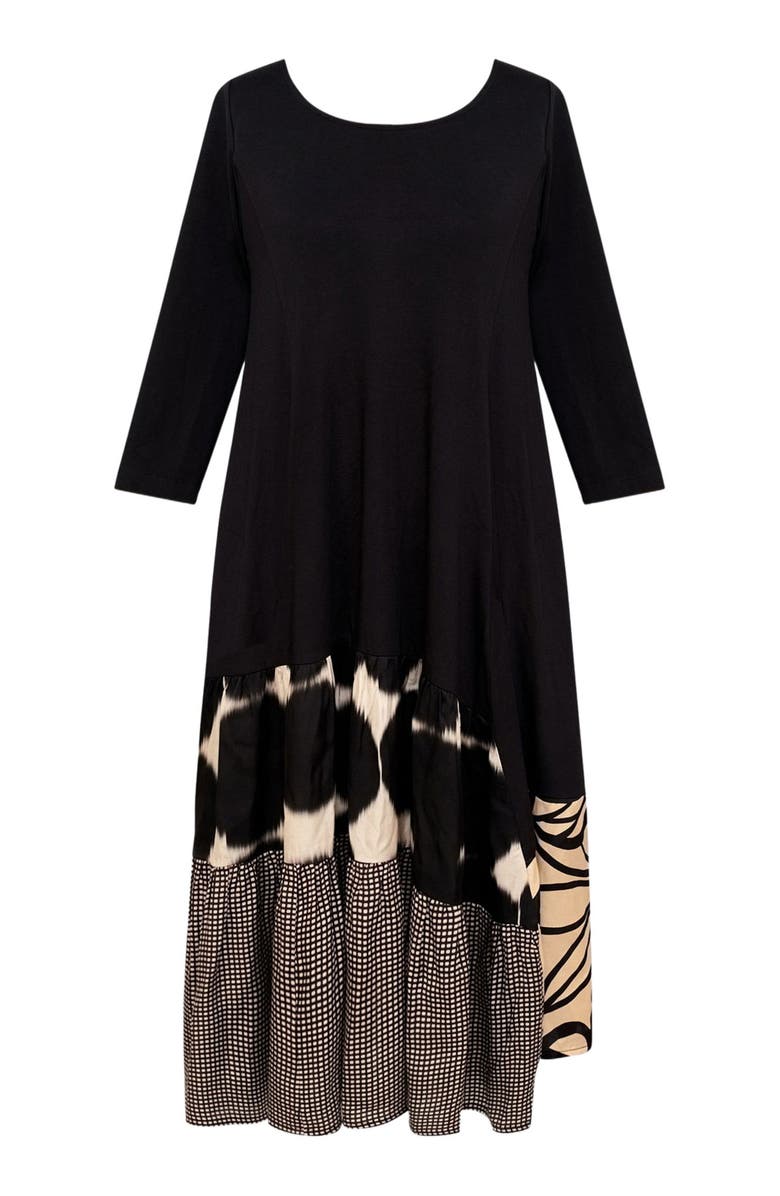 Alembika Tiered mixed media midi dress, Alternate, color, 