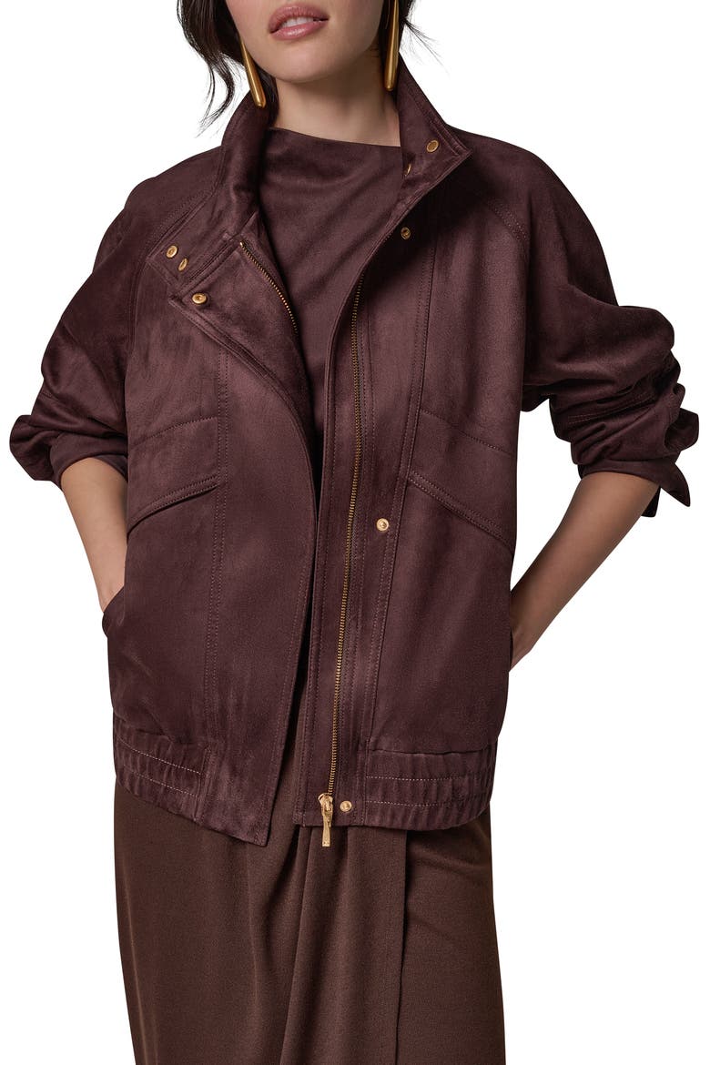 Faux Suede Zip Front Jacket, Alternate, color, ESPRESSO