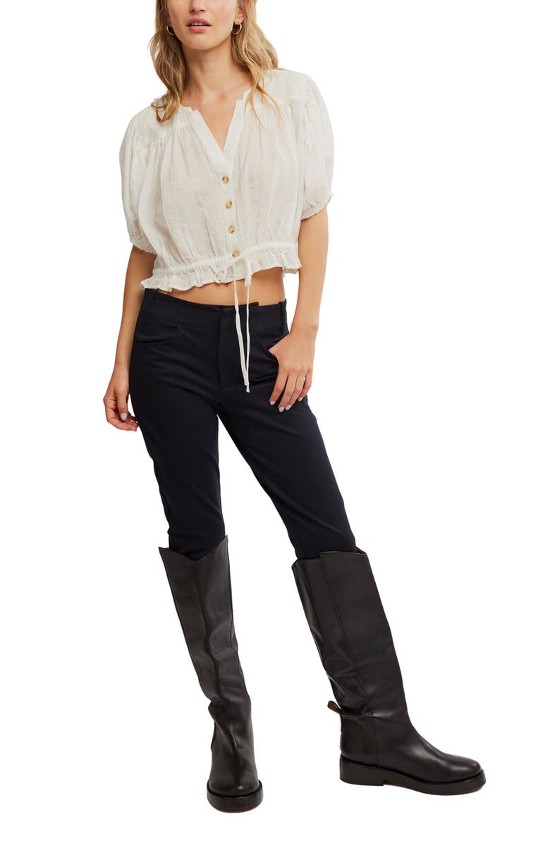 Free People Little Cloud Button-Up Crop Top, Alternate, color, Clean Ivory