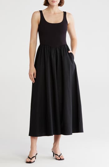 Melrose And Market Mixed Media Tank Dress In Black