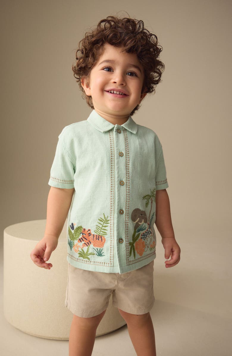 NEXT Kids' Textured Safari Button-Up Shirt, Alternate, color, Green