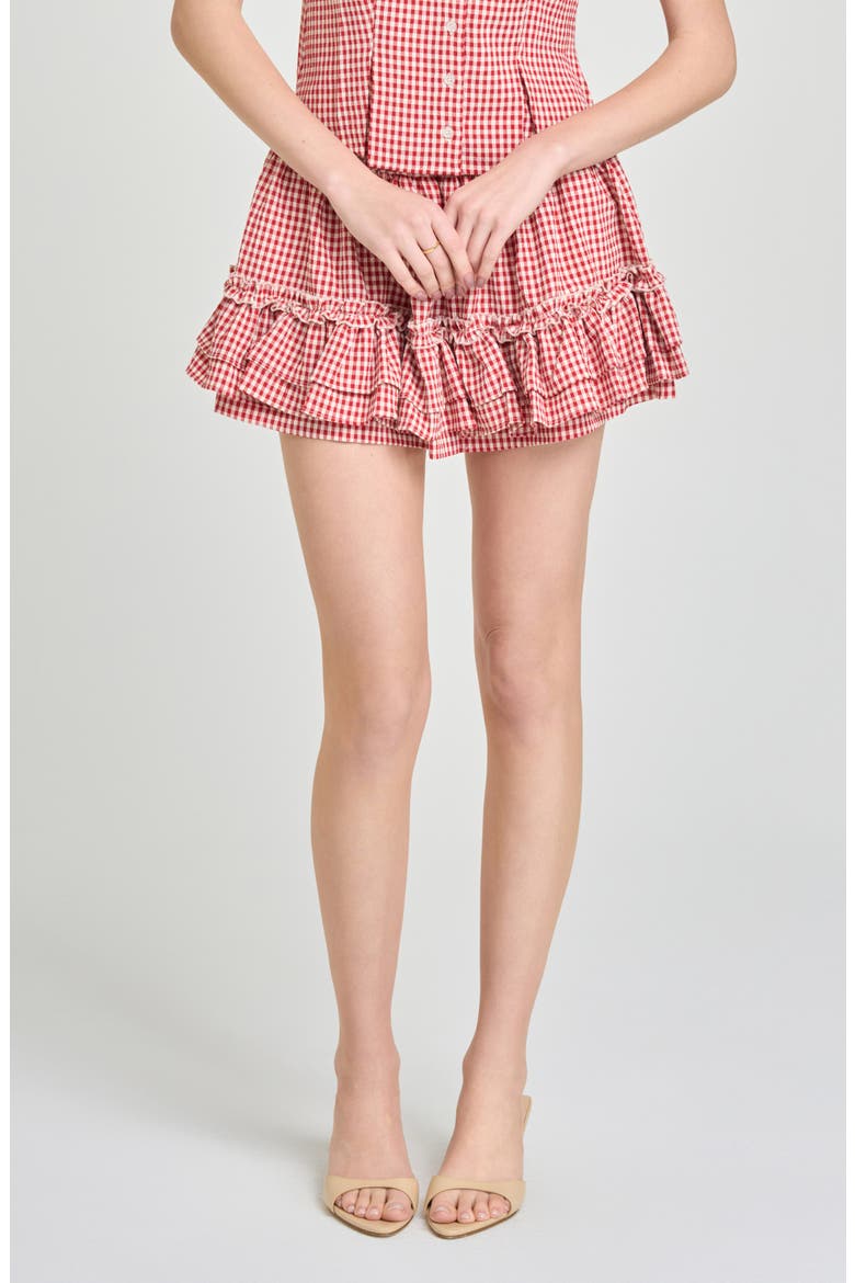 Aria Gingham Ruffle Miniskirt, Main, color, RED