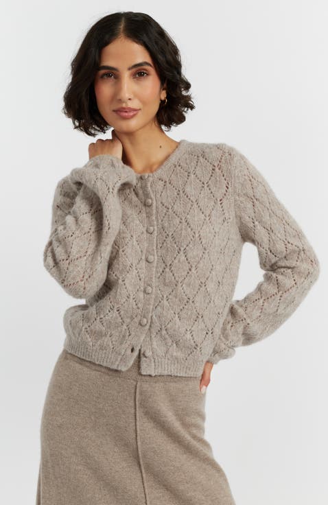 Wool Blend Fluffy Diamond Cardigan