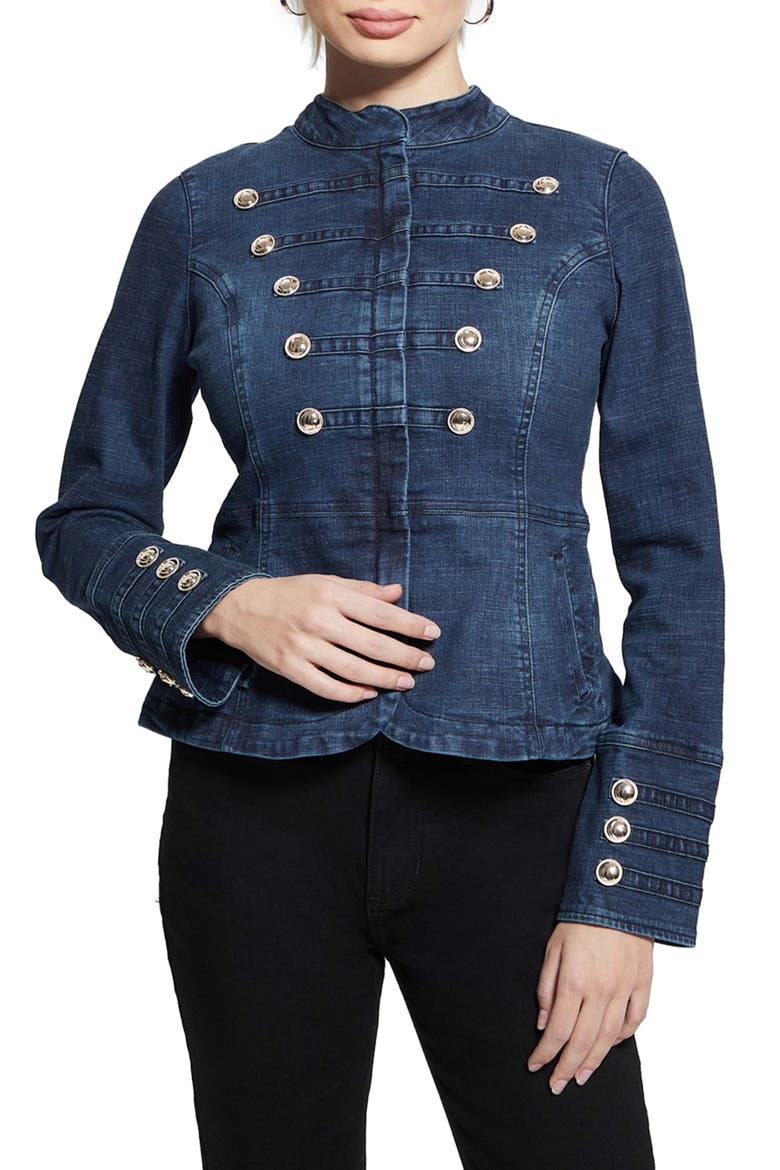 Clash Marching Denim Jacket, Main, color, BLUE