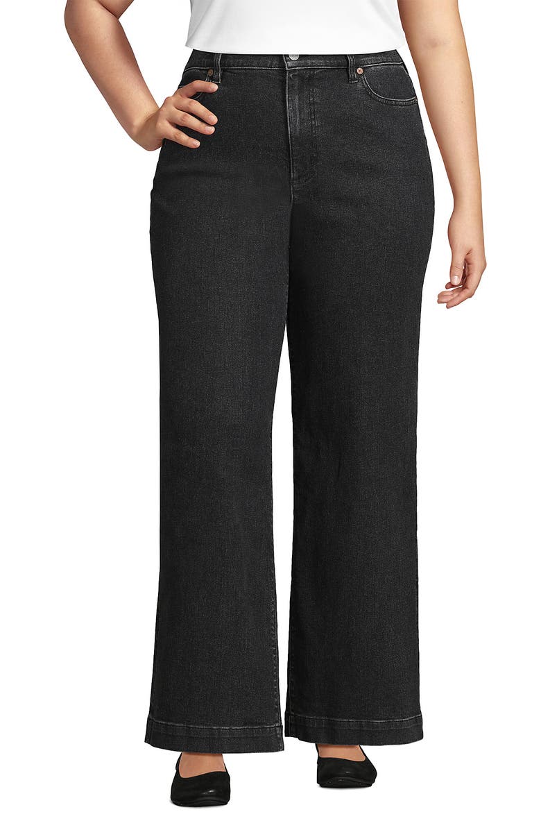 Lands' End High Rise Wide Leg Denim Jeans, Main, color, Black Stone Wash