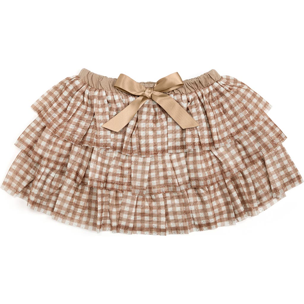 Sweet Wink Gingham Printed Tulle Tiered Tutu In Brown