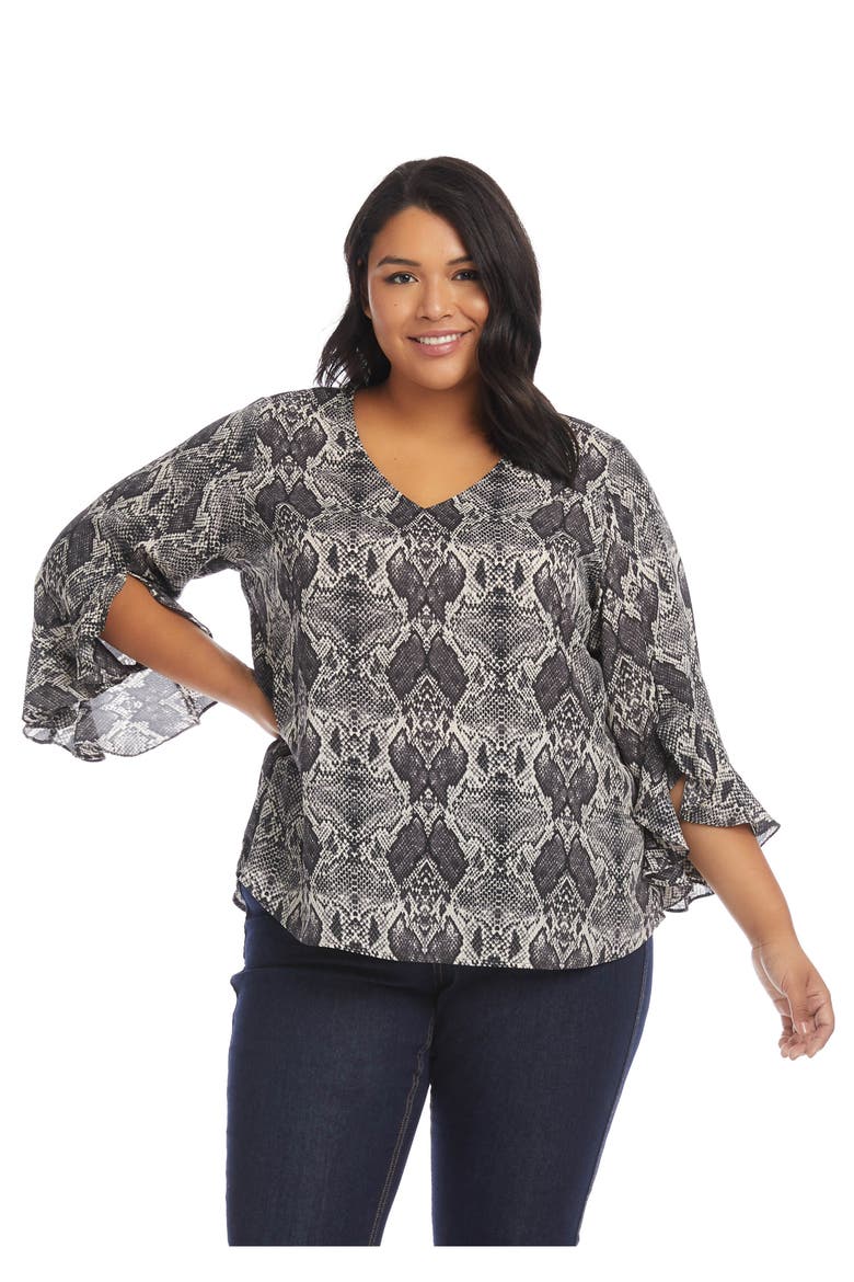 Snake Ruffle Chiffon Top, Alternate, color, PRT