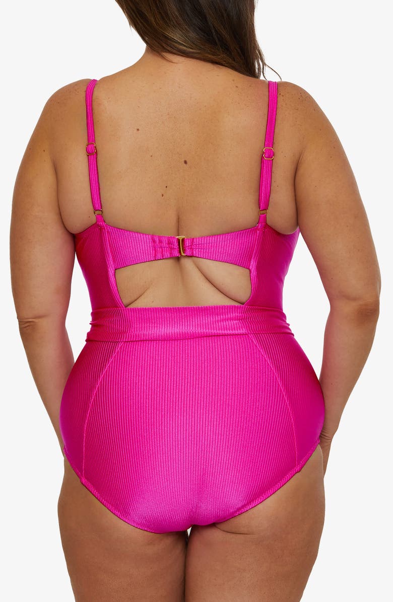 Becca Etc. Monte Carlo Belted Rib One-Piece Swimsuit, Alternate, color, Azalea