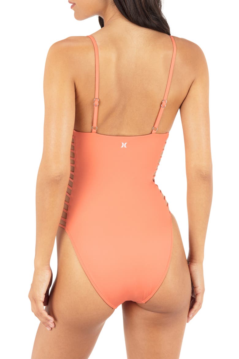 Strappy One-Piece Swimsuit, Alternate, color, CORAL