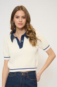 Central Park West Eden Short Sleeve Denim Collared Polo